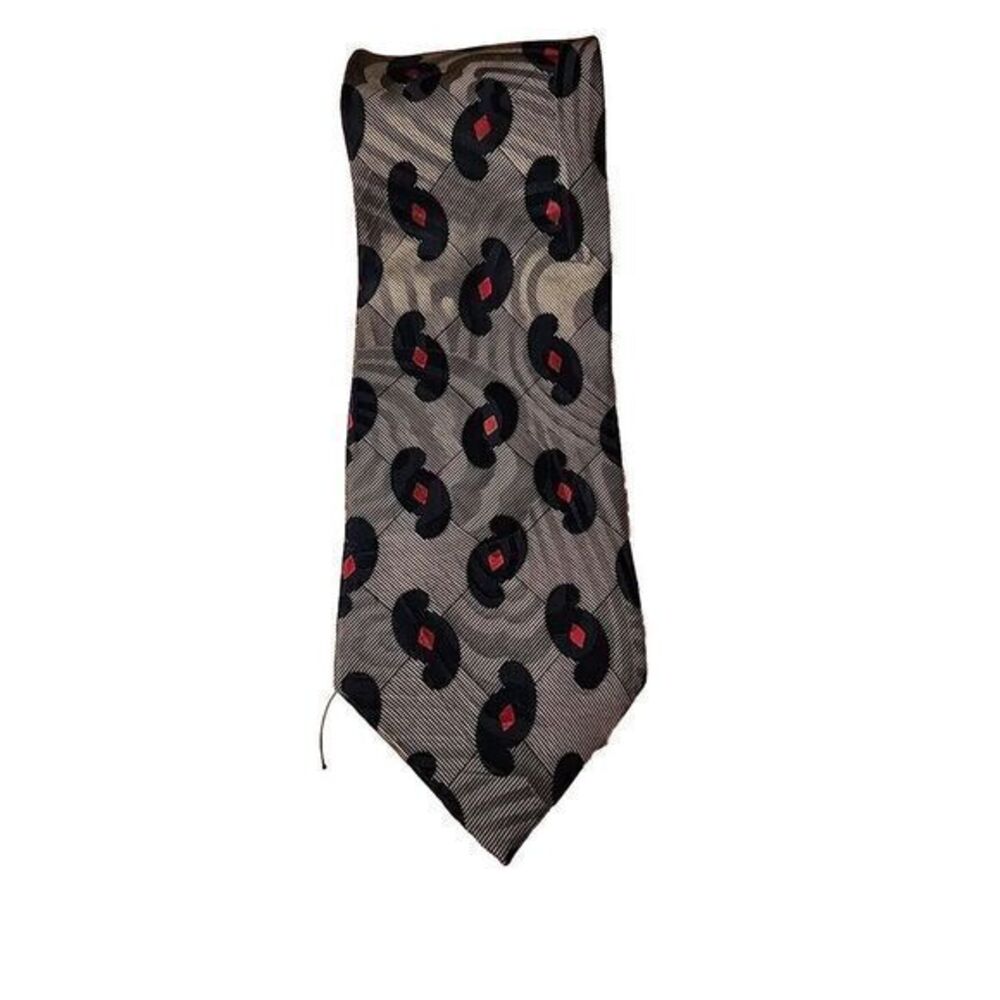 Lorenzo Selini Mens Formal Neck‎ Tie 56"L  x 3.75"W navy/red/tans